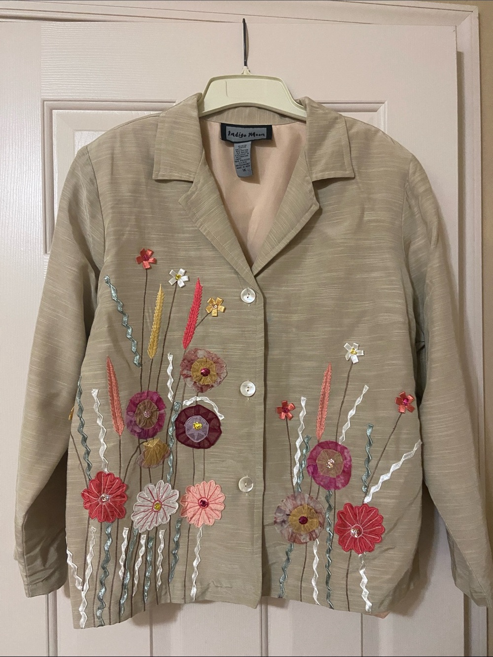 Indigo Moon Beige Floral Embroidered Button-Front Jacket sixe 1X